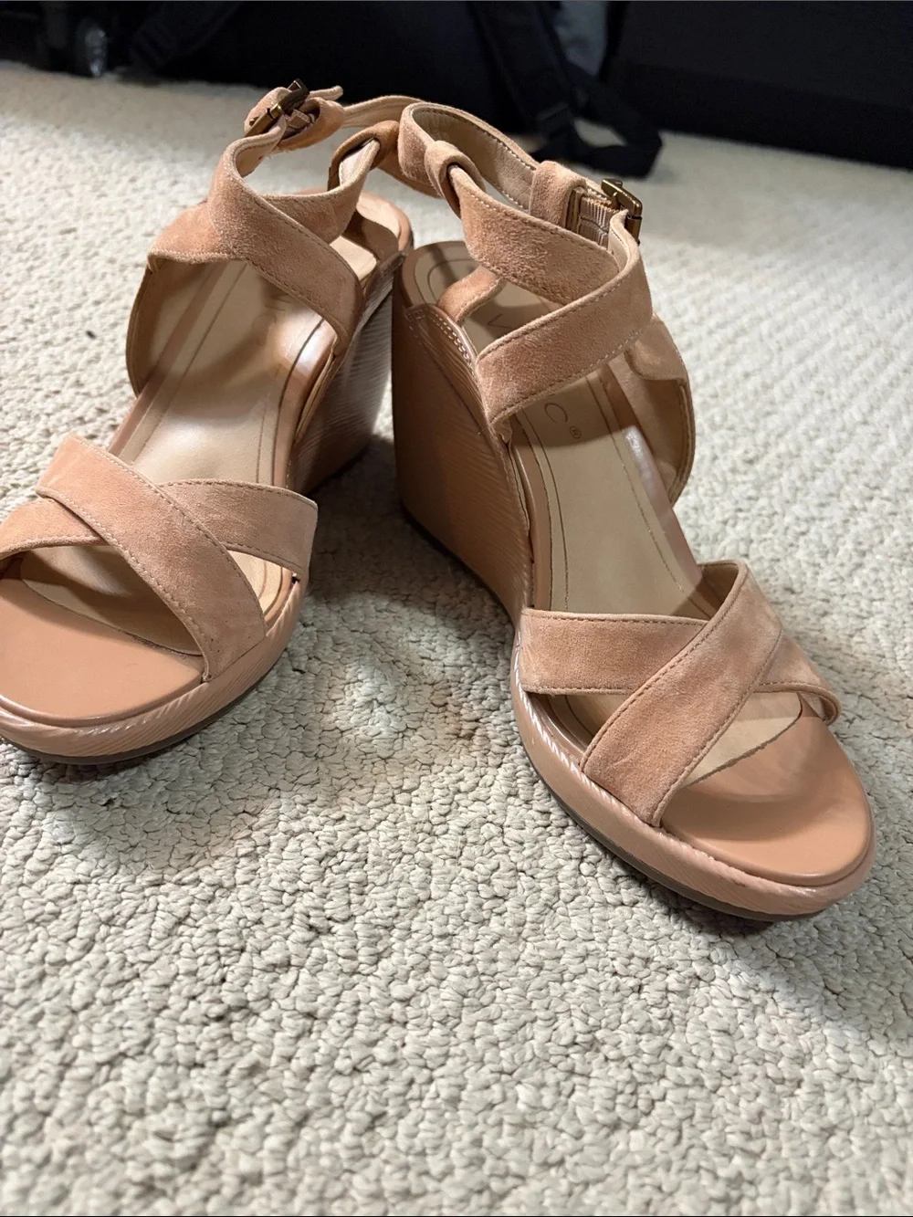Vionic Nude Tan Suede Wedge Sandals